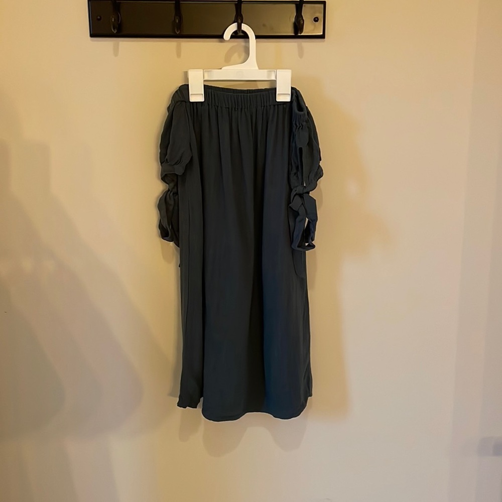 Lulu’s olive green off the should dress with ties on sleeves